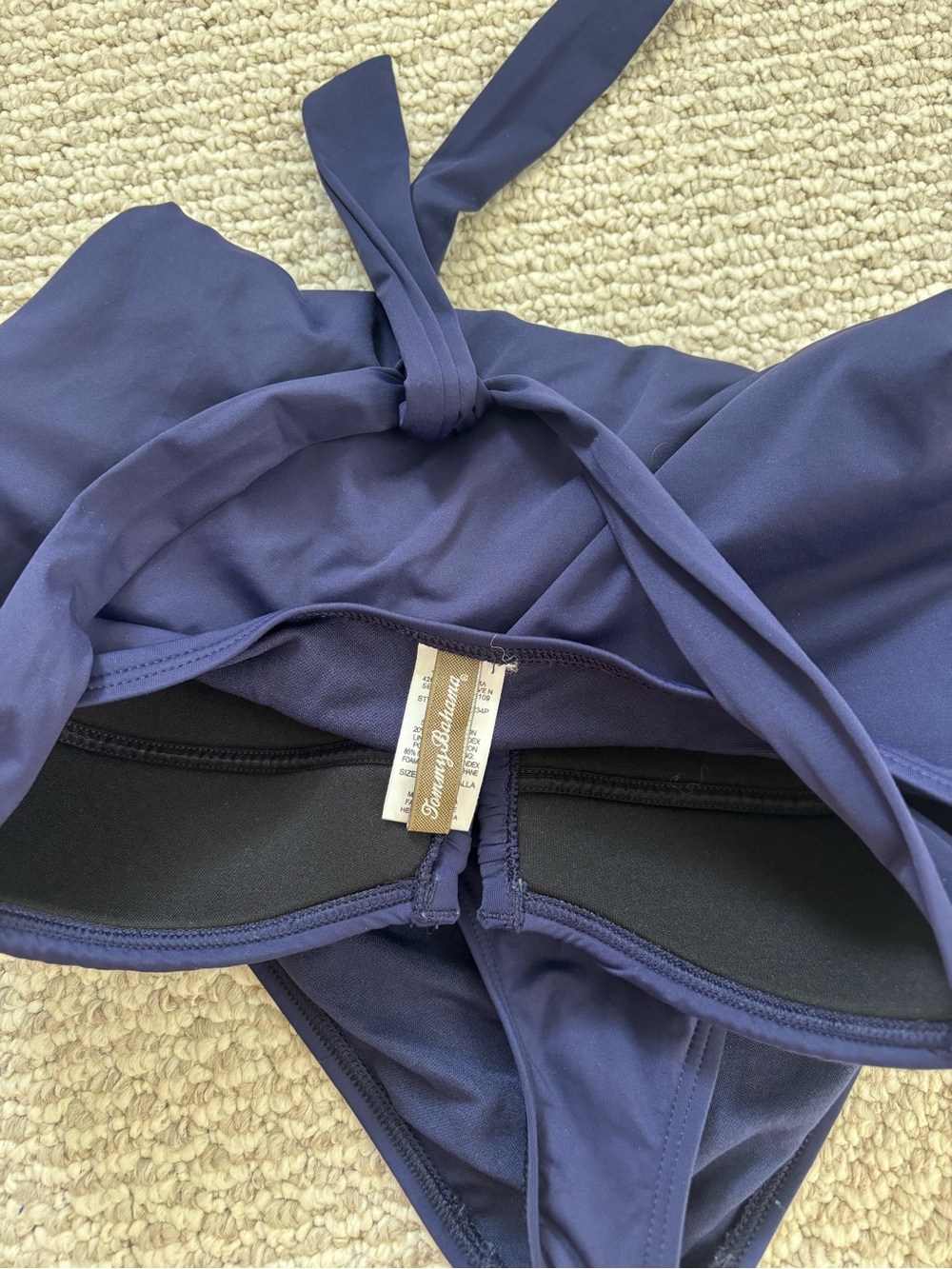 Tommy Bahama Women’s Size 12 Swimsuit One Piece Navy Blue Ruched Tie - Picture 7 of 12